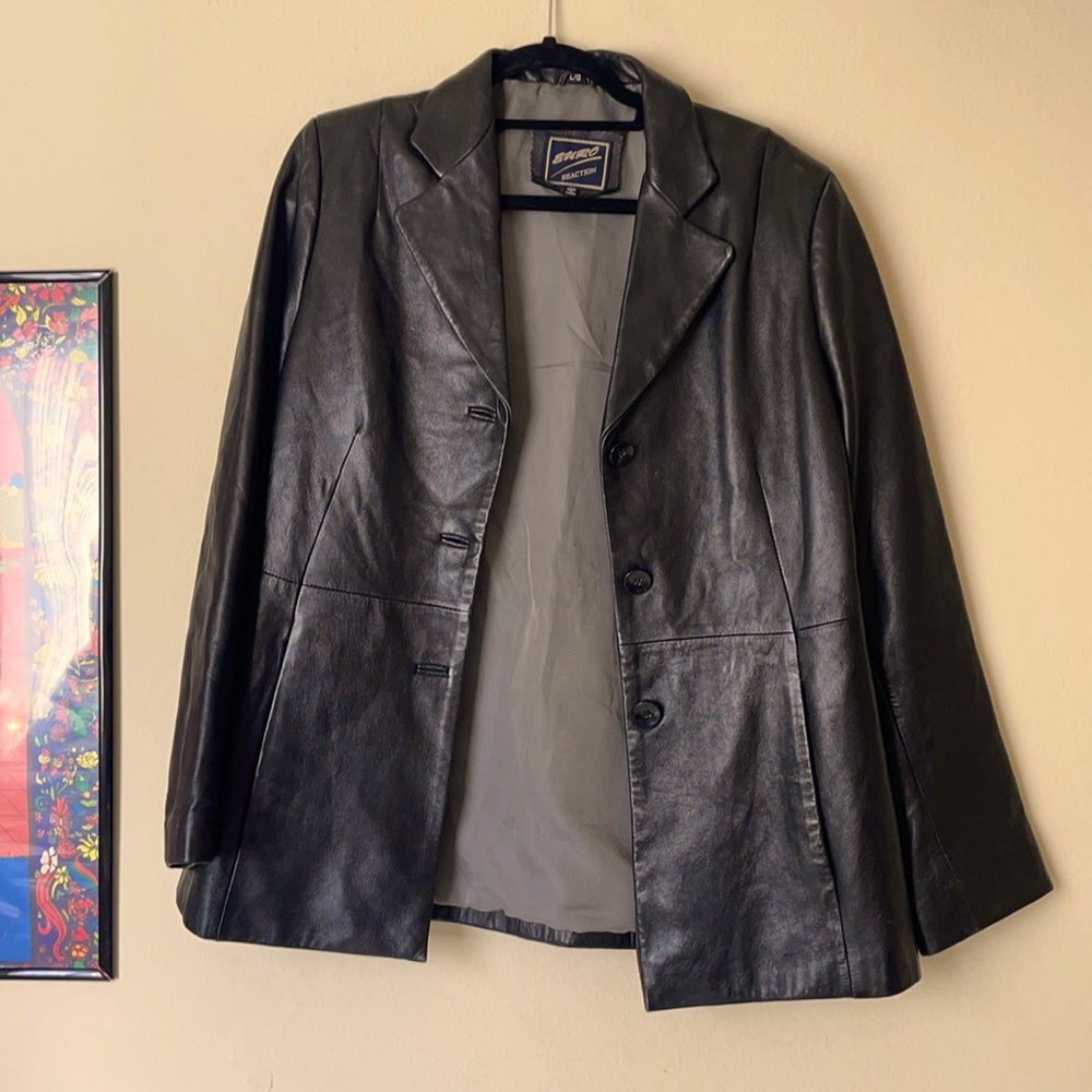 Black leather coat jacket